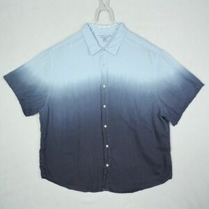 The Men's Store at Bloomingdale's DipDye Short Sleeve Linen Shirt XXL Blue Ombre